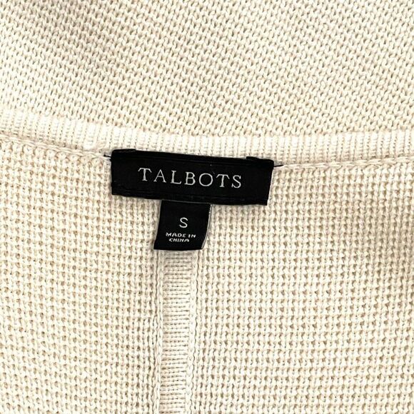Talbots Open Face Ivory Cream Thick Cotton Rayon Long Sweater Cardigan Jacket S - Picture 9 of 11